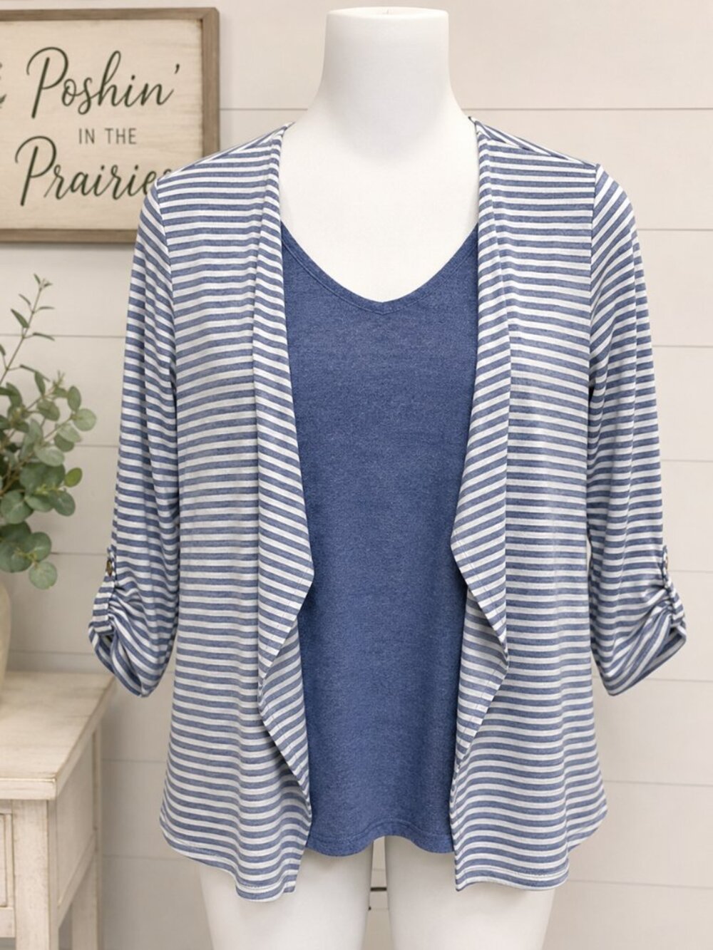 4 for $25 💙 Classic Editions Blue & White Striped Open Front Cardigan | XXL 💙
